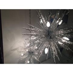 Set of 2 Murano Glass Ice Clear Sputnik Italian Chandelier - 4303431