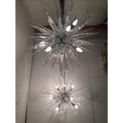 Set of 2 Murano Glass Ice Clear Sputnik Italian Chandelier - 4303436