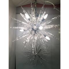 Set of 2 Murano Glass Ice Clear Sputnik Italian Chandelier - 4303463