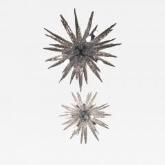 Set of 2 Murano Glass Ice Clear Sputnik Italian Chandelier - 4306151