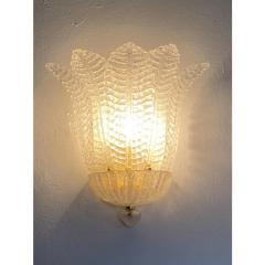 Set of 2 Venetian Transparent Graniglia Leaf Murano Glass Wall Sconces - 4303093