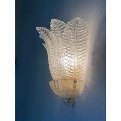Set of 2 Venetian Transparent Graniglia Leaf Murano Glass Wall Sconces - 4303098
