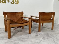 Set of 2 Vintage Italian Wood and Leather Safari Chairs 1970s - 3572898