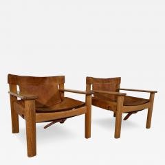 Set of 2 Vintage Italian Wood and Leather Safari Chairs 1970s - 3573614