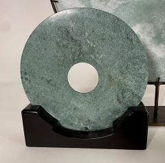 Set of 3 19th Century Chinese Jade Discs on Stands - 4628354