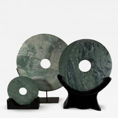 Set of 3 19th Century Chinese Jade Discs on Stands - 4703647