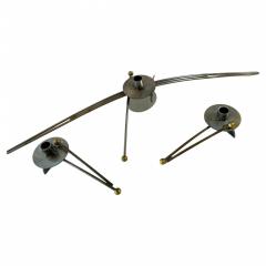 Set of 3 American Modern Steel and Brass Candlesticks Girardini Design - 4197572