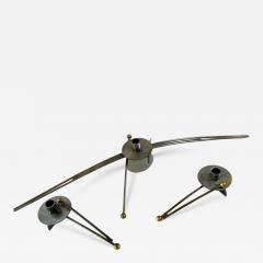 Set of 3 American Modern Steel and Brass Candlesticks Girardini Design - 4247509