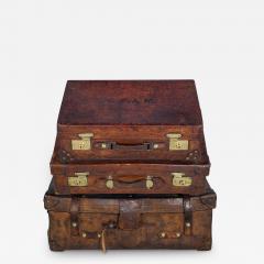 Set of 3 Antique Leather Luggage Cabin Trunks - 2566628