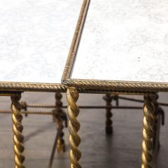 Set of 3 Art Deco Gilt Bronze Rope Form Nesting Tables W Antiqued Mirror Glass - 4377066
