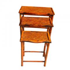 Set of 3 Bamboo and Cane Nesting Side Tables - 3651553