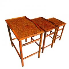 Set of 3 Bamboo and Cane Nesting Side Tables - 3651554