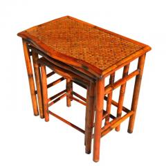 Set of 3 Bamboo and Cane Nesting Side Tables - 3651555