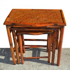 Set of 3 Bamboo and Cane Nesting Side Tables - 3651573