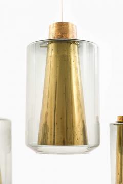 Set of 3 Brass Glass Ceiling Lamps 1950s - 4621435