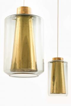 Set of 3 Brass Glass Ceiling Lamps 1950s - 4621438