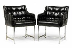 Set of 3 Carson American Button Tufted Black Vinyl and Chrome Armchairs - 4172526