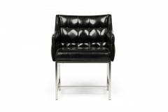 Set of 3 Carson American Button Tufted Black Vinyl and Chrome Armchairs - 4172527