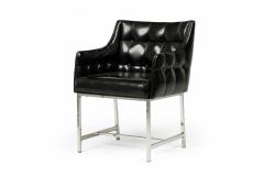 Set of 3 Carson American Button Tufted Black Vinyl and Chrome Armchairs - 4172528