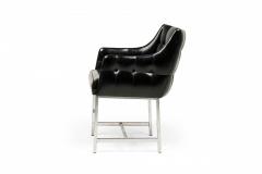 Set of 3 Carson American Button Tufted Black Vinyl and Chrome Armchairs - 4172529