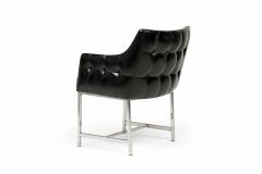 Set of 3 Carson American Button Tufted Black Vinyl and Chrome Armchairs - 4172530