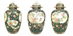 Set of 3 Chinese Style Black and White Porcelain Temple Jars - 4642177