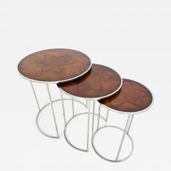 Set of 3 Chrome Nesting Tables with Flamed Mahogany Insets - 3985470