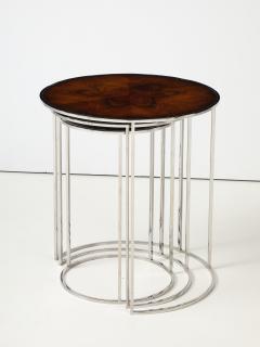 Set of 3 Chrome Nesting Tables with Flamed Mahogany Insets - 3991794