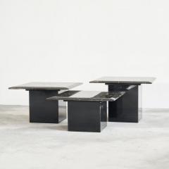 Set of 3 Coffee or Nesting Tables in Black Marble and Black Lacquer 1970s - 4608377