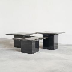 Set of 3 Coffee or Nesting Tables in Black Marble and Black Lacquer 1970s - 4608378