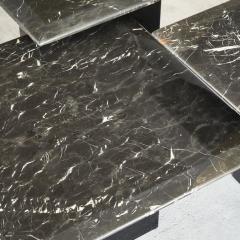Set of 3 Coffee or Nesting Tables in Black Marble and Black Lacquer 1970s - 4608390