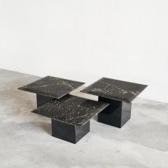 Set of 3 Coffee or Nesting Tables in Black Marble and Black Lacquer 1970s - 4608405