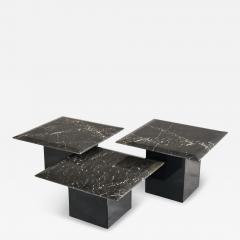 Set of 3 Coffee or Nesting Tables in Black Marble and Black Lacquer 1970s - 4610073