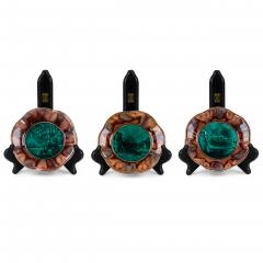 Set of 3 French Romantic Ceramic Majolica Hors doeuvre Dishes with Emerald Genr - 4740342