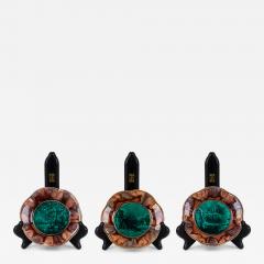 Set of 3 French Romantic Ceramic Majolica Hors doeuvre Dishes with Emerald Genr - 4740351
