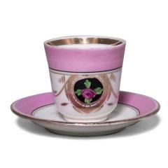 Set of 3 French Victorian Pink Porcelain Teacups and Saucers - 4741627