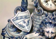 Set of 3 French Victorian Porcelain Lion Clock Set - 4629366