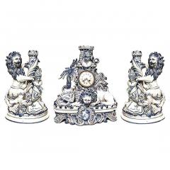 Set of 3 French Victorian Porcelain Lion Clock Set - 4630936