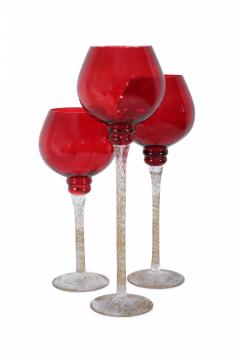 Set of 3 Italian Venetian Red and Gold Glass Goblets - 4199384
