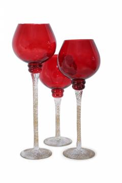 Set of 3 Italian Venetian Red and Gold Glass Goblets - 4199391