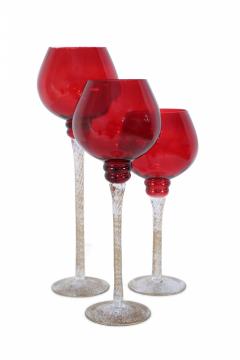 Set of 3 Italian Venetian Red and Gold Glass Goblets - 4199394