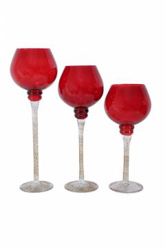 Set of 3 Italian Venetian Red and Gold Glass Goblets - 4199396