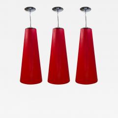 Set of 3 Large Italian Red Glass Pendant Lights - 2890912