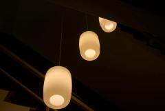 Set of 3 Large Mid Century Pendant Lamps in Opaline Glass 1960 - 4608332