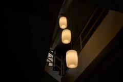 Set of 3 Large Mid Century Pendant Lamps in Opaline Glass 1960 - 4608364