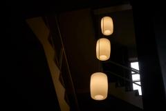 Set of 3 Large Mid Century Pendant Lamps in Opaline Glass 1960 - 4608367