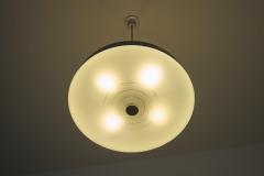 Set of 3 Large Mid Century Pendant Lamps in Painted Metal and Opaline Glass 1960 - 4526868