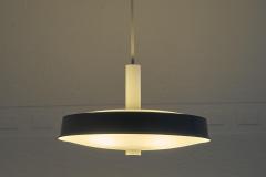 Set of 3 Large Mid Century Pendant Lamps in Painted Metal and Opaline Glass 1960 - 4526878