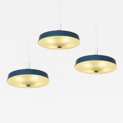 Set of 3 Large Mid Century Pendant Lamps in Painted Metal and Opaline Glass 1960 - 4527026