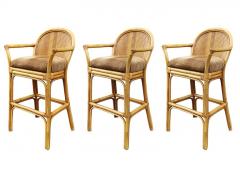 Set of 3 Matching Mid Century Modern Rattan or Bamboo Bar Stools - 2559948